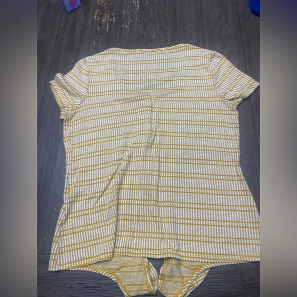 Notations Size S Yellow White Stripe Button Front Cap Sleeve Waist Tie Top - Picture 4 of 4